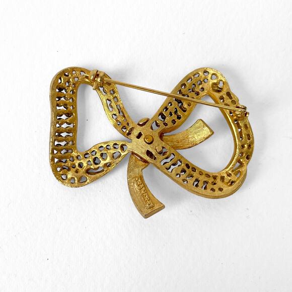 VtG 60s Signed KRAMER Bow Brooch MultiColor Glass Rhinestone Mid Century 2.25” - Picture 5 of 8